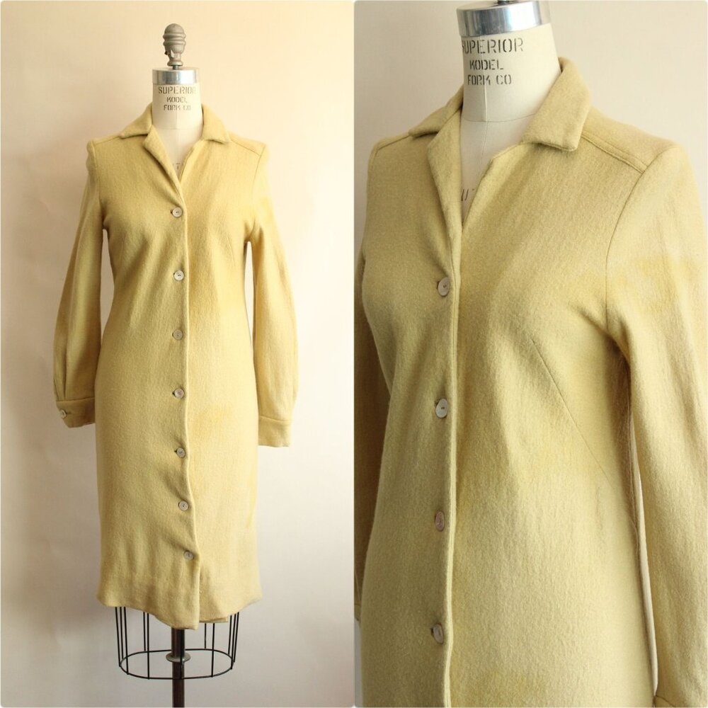 Vintage 1960s Coat Dress, Fred Roithschild Yellow Wool